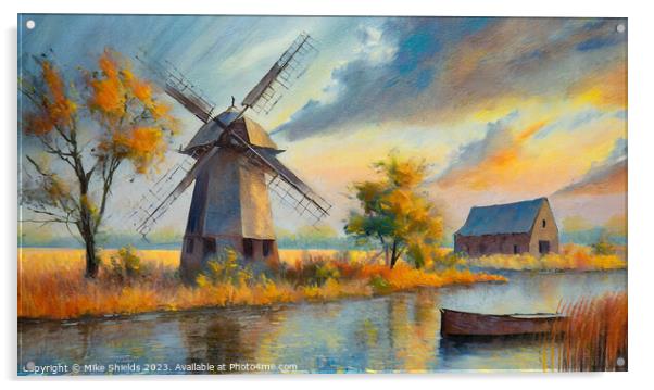 Windmill by the River Acrylic by Mike Shields