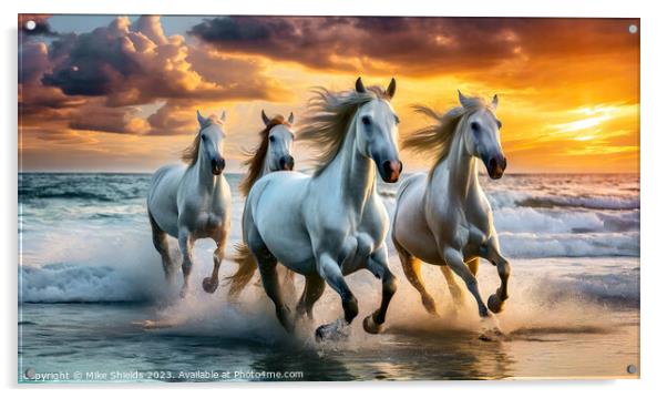 Four White Horses Acrylic by Mike Shields