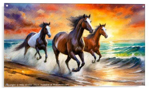 Wild Horse Sunset Acrylic by Mike Shields