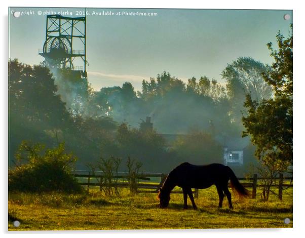 Horse Grazing in Early Morning Mist Acrylic by philip clarke