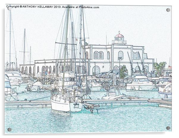 RUBICON MARINA  PLAYA BLANCA DRAWING Acrylic by Anthony Kellaway