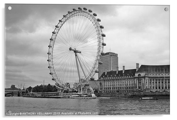 LONDON EYE BLACK AND WHITE Acrylic by Anthony Kellaway