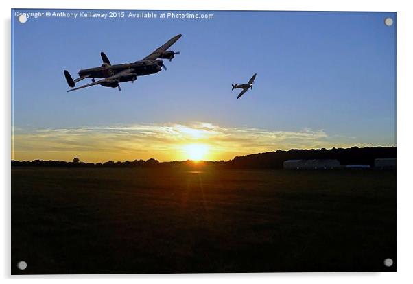  LANCASTER AND SPITFIRE ESCORT Acrylic by Anthony Kellaway