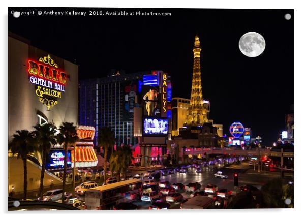 Las Vegas full moon Acrylic by Anthony Kellaway