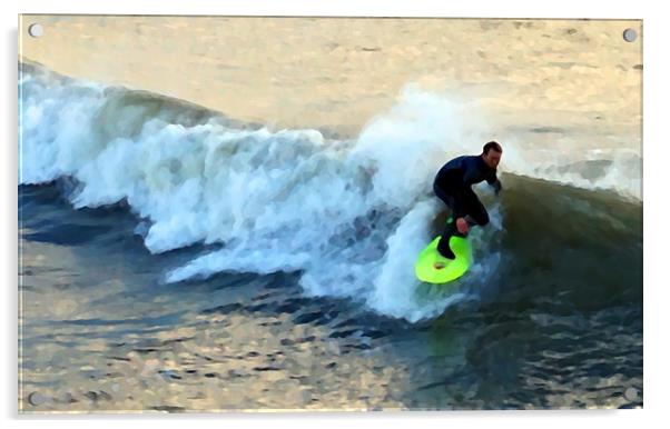 Surfer riding the wave                             Acrylic by Anthony Kellaway