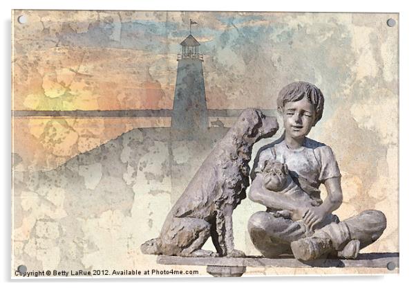 Boy and His Dogs Sculpture Acrylic by Betty LaRue