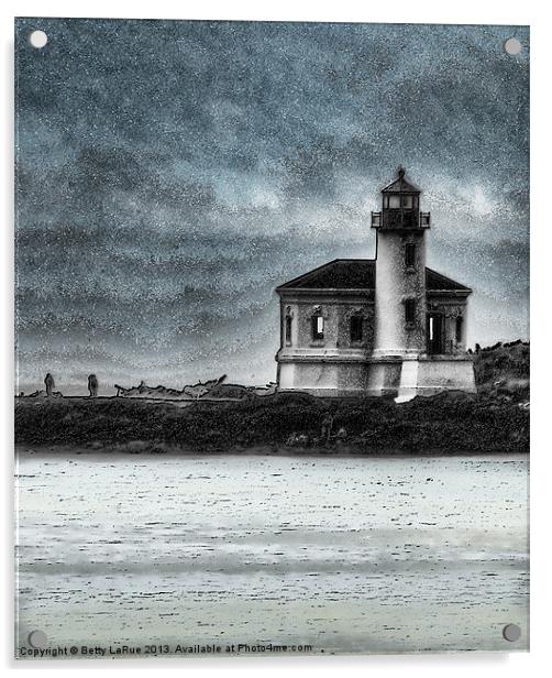 Coquille Lighthouse Drama Acrylic by Betty LaRue