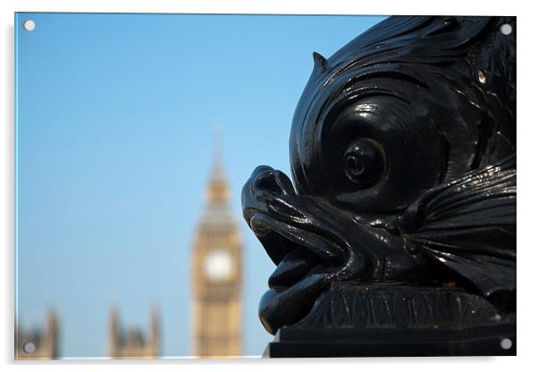 Fish Poking Tongue at Big Ben Acrylic by Adam Withers