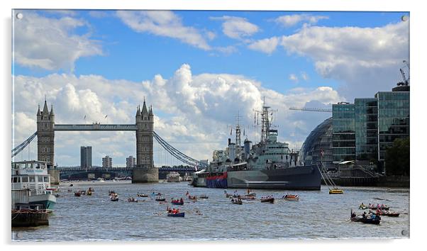 Great River Race at Tower Bridge Acrylic by Rob  Powell