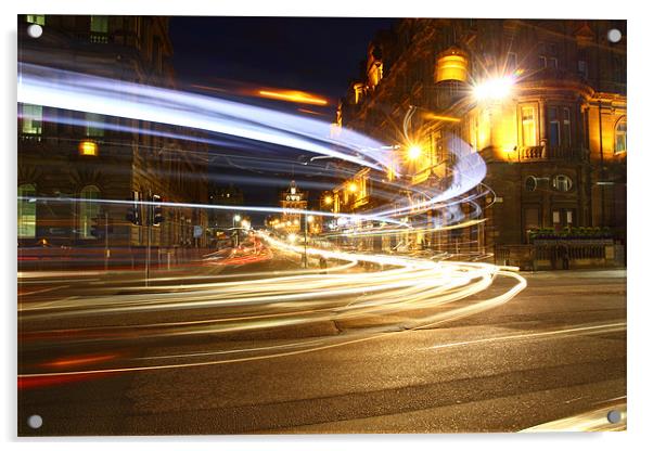 Edinburgh princes street light trails Acrylic by James Marsden