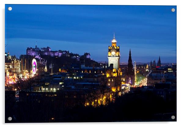 Edinburgh skyline at Christmas Acrylic by James Marsden