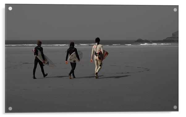 Surfers heading for the surf Acrylic by Dan Fisher