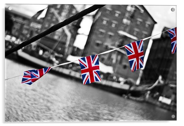 Great British Flag over Glocuester Docks Acrylic by Dan Fisher