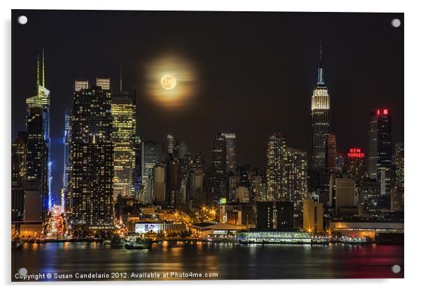 Super Moon Over NYC Acrylic by Susan Candelario