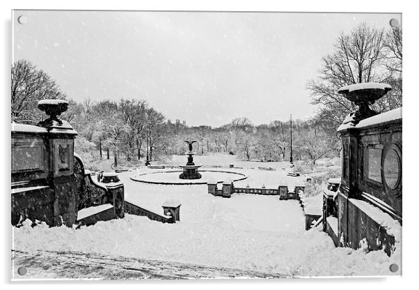 Bethesda Fountain In Central Park BW Acrylic by Susan Candelario