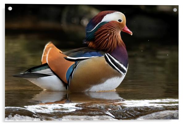 Male mandarin duck making a splash Acrylic by Jonathan Thirkell
