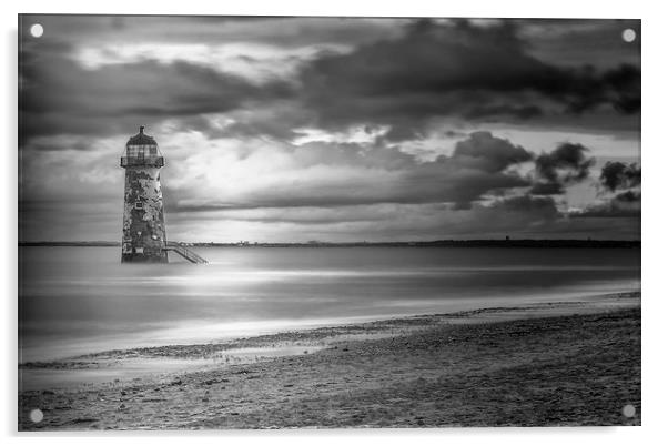 Talacre Beach Lighthouse Monochrome Acrylic by Jonathan Thirkell