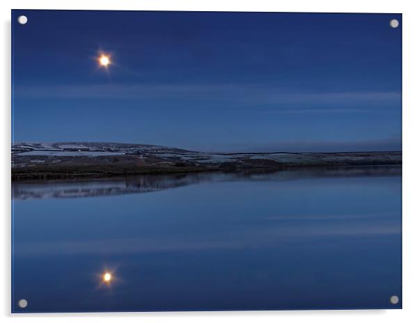 Moonlight of Belmont Reservoir Bolton Acrylic by Jonathan Thirkell