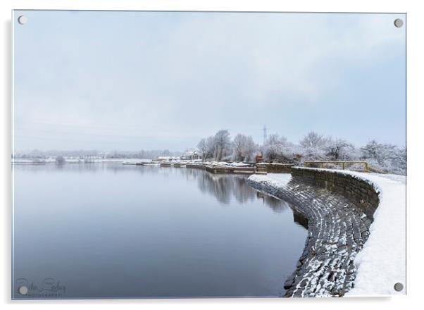 Elton Reservoir In The Snow Bury Lancashire Acrylic by Jonathan Thirkell