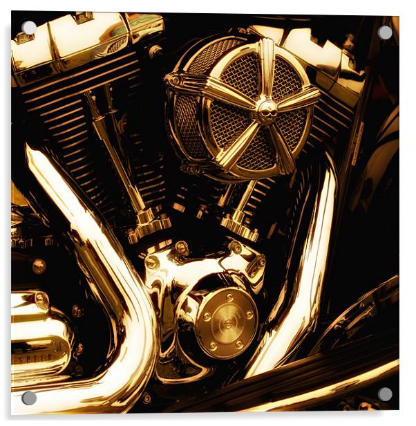 Motorcycle Gold Engine Acrylic by Jay Lethbridge