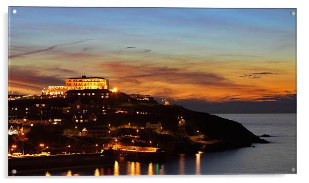 Newquay Harbor at Night Acrylic by Nicholas Burningham