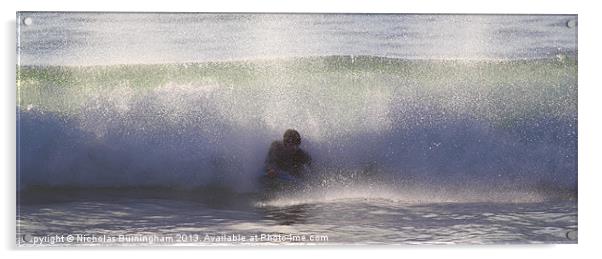 Body Boarding Surfer Acrylic by Nicholas Burningham