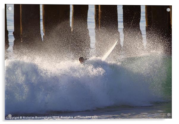 Surfer Wipe Out Acrylic by Nicholas Burningham