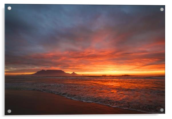 Table Mountain Sunset Acrylic by Alan Bishop
