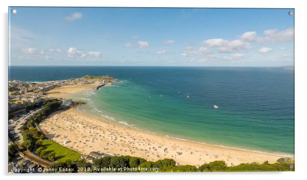 Aerial photo of Carbis bay in the stunning St Ives Acrylic by Jonny Essex