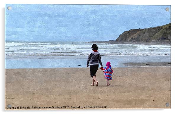 Croyde Beach  Devon for a mum and child Acrylic by Paula Palmer canvas