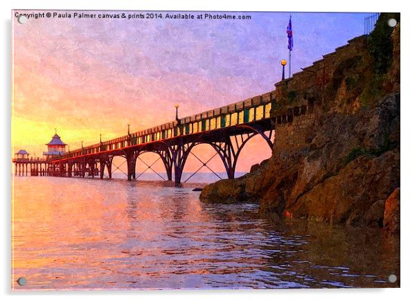 spring sunset over Clevedon Pier Acrylic by Paula Palmer canvas