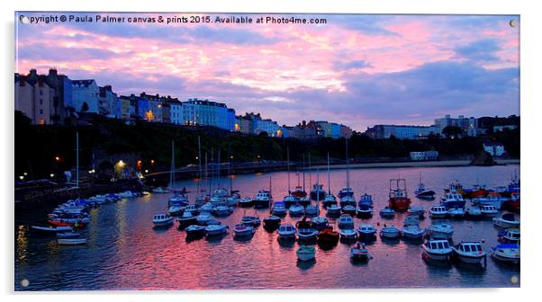  Sunset over Tenby harbour Acrylic by Paula Palmer canvas