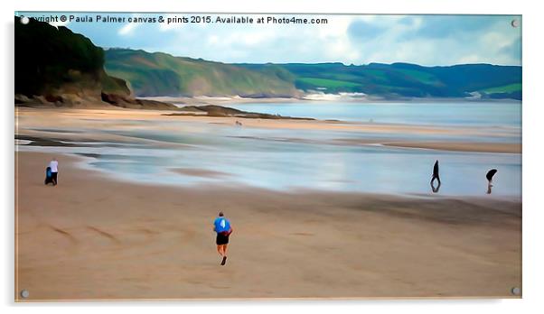  Saundersfoot Beach Acrylic by Paula Palmer canvas