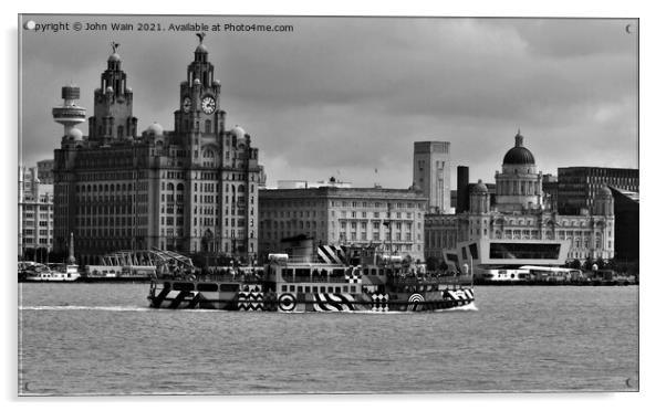 Liverpool Waterfront Skyline Mono Acrylic by John Wain