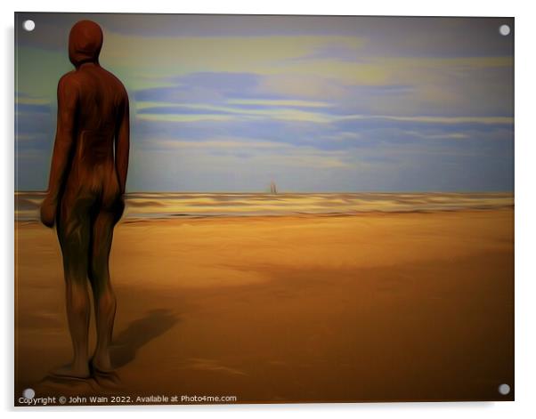 Gormley Statue on the beach (Digital Art) Acrylic by John Wain