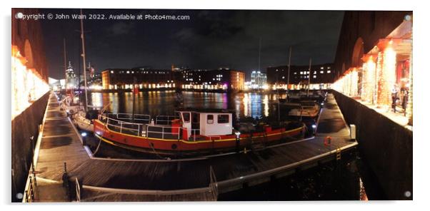 Royal Albert Dock And the 3 Graces at night Acrylic by John Wain