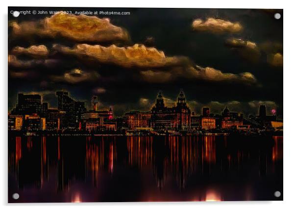 Liverpool Waterfront Skyline (Digital Art)  Acrylic by John Wain