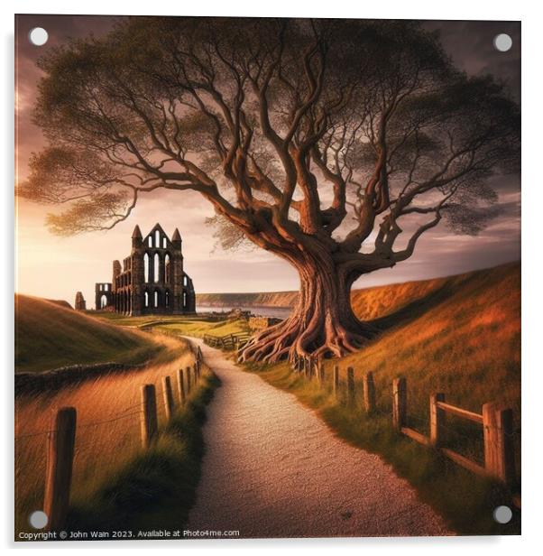 Tree and Whitby Abbey (AI Generated) Acrylic by John Wain