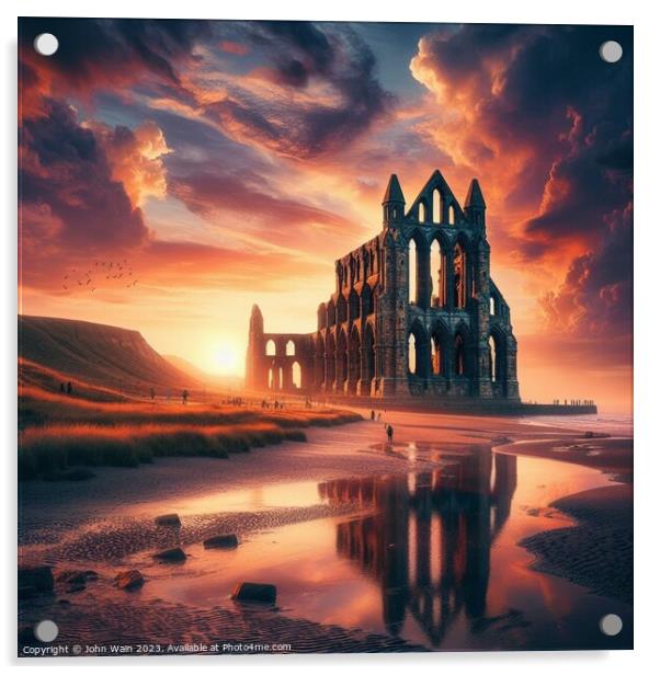 Whitby Abbey on the beach (AI Generated) Acrylic by John Wain