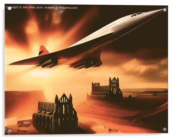 Fast jet over Abbey Ruins (AI Generated) Acrylic by John Wain