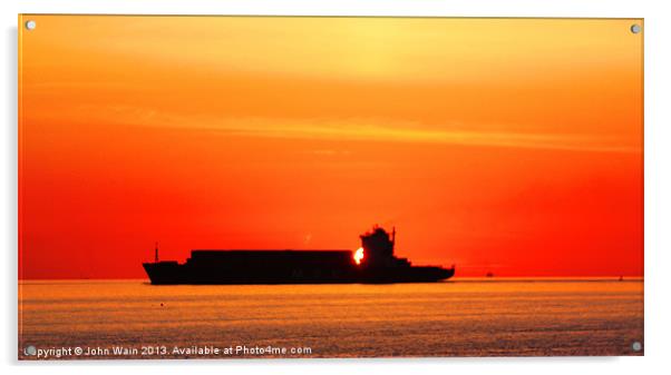 Sunset Silhouette Ship Acrylic by John Wain