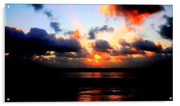 Wind Farm Sunset Acrylic by John Wain