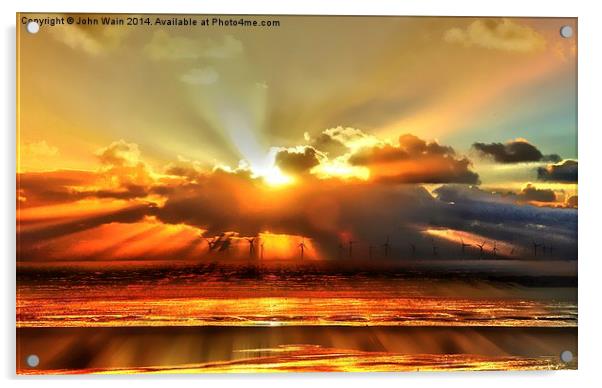 Wind farm Sunset Acrylic by John Wain