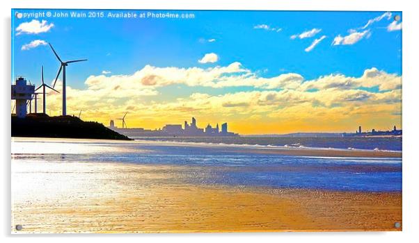 Liverpool Water Front from Crosby Beach... Acrylic by John Wain