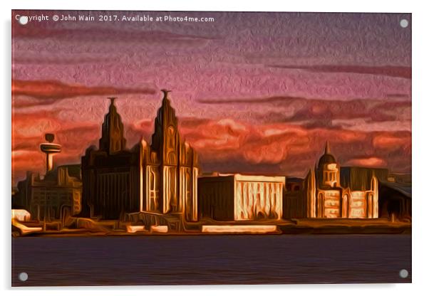 Liverpool Waterfront at Sunset (Digital Art) Acrylic by John Wain