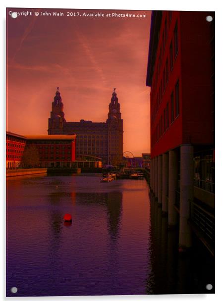 Liver Building from the Princes Dock Acrylic by John Wain