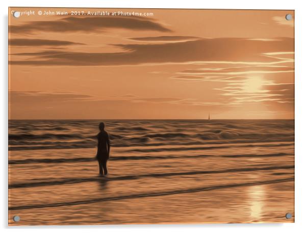 A Gormley Iron man at sunset (Digital Art) Acrylic by John Wain