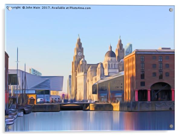 Royal Albert Dock And the 3 Graces Acrylic by John Wain
