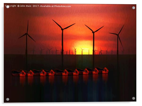 Boats at Sunset (Digital Art) Acrylic by John Wain