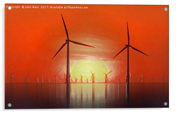 Windmills on the Sunset (Digital Art) Acrylic by John Wain